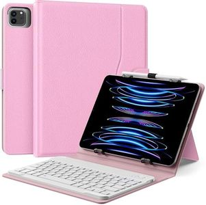 MoKo Universal Tablet Case with QWERTY Keyboard for 9",9.7",10.1",10.2",10.4",10.5",10.9",11" Tablets, with Removable Wireless Bluetooth Keyboard&Pen Holder for iPad, Samsung, Fire, Pixel, Other,Pink