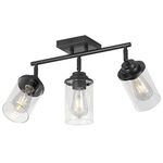 KEESFU 3 Light Track Lighting Fixtures Ceiling,Black Bathroom Vanity Light with Rotatable Clear Glass Shade,Ceiling/Wall Mount,Modern Kitchen Ceiling Light for Dining Room, Kitchen Island, Bathroom.