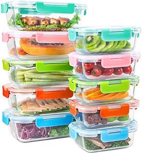 Glass Food Storage Containers with Lids, 10 Pack Airtight Glass Meal Prep Containers, Stackable & Leak-proof