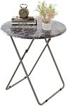 Fleecy day Round Folding TV Tray/TV Trays Dinner Snack Trays Table,Portable Foldable Table Small Sofa Bedside Tables with Light Weight, 17.5 x 17.5 x 26 in(Black Marble)