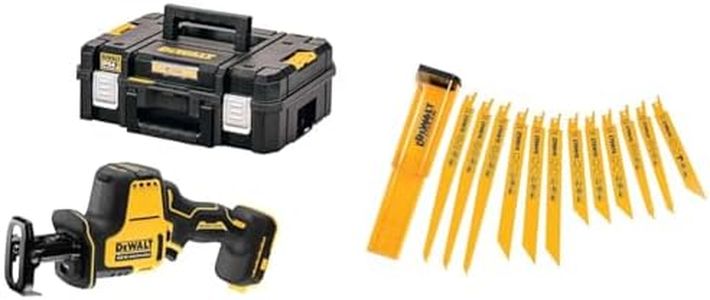 DEWALT DCS369NT-XJ Scie Sabre Compacte - XR 18V - Brushless - Sans Batterie Ni Chargeur - En Coffret TSTAK & DT2445-QZ Lame pour Scies Sabre, Argent, Set de 12 Pièces