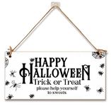 Treat or Treat Help Yourself to Sweets Happy Halloween Sign Handmade Wooden Hanging Wall Plaque Gift Hallway Home Décor