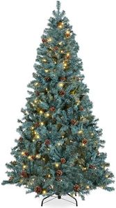 Best Choice Products 9ft Pre-Lit Pre-Decorated Pine Artificial Christmas Tree w/ 2,028 Tips, 108 Pinecones, 850 Lights, Base – Blue Spruce