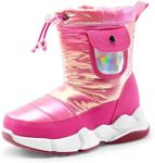 DREAM PAIRS Boys Girls Snow Boots Water Resistant Non-Slip Mid Calf Faux Fur Lining Lightweight Athletic Outdoor Warm Winter Shoes for Little/Big Kids,Size 6 Big Kid,Hot Pink/Rainbow Silver,SDSB2404K