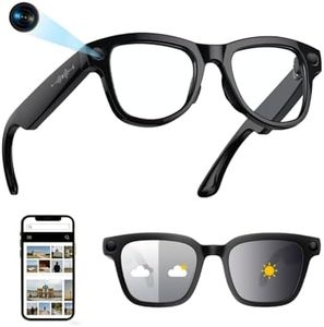 TEKXDD AI Smart Glasses with 8MP 4K Camera and Charging Case, Video Recording, Real-Time Translation, Hands-Free Bluetooth Call, Object Recognition, 290mAh Battery, for Travel, Vlogging & Work