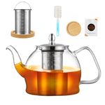 PluieSoleil Glass Teapot, 850ML Tea Pot with Filter Glass Teapot Gas Stove, Heat-Resistant Borosilicate Glass Strainer Teapot for Loose Leaf Floral Tea Fruit Tea