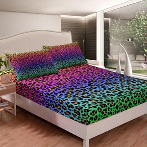 Feelyou Women Leopard Print Bed Sheet Set Chic Rainbow Cheetah Print Bedding Set for Girls Daughter Luxury Colorful Decor Fitted Sheet Wild Animal Theme Bed Cover 3Pcs Queen Size…