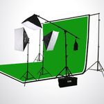 ePhoto Professional Photography Video Chromakey 10x12 Ft Green White Black Muslin Backdrop Support Kit & Softbox Hair light Boom Stand Kit by ePhotoInc H9004SB-1012BWG