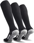 CWVLC Men's Baseball Socks 3 Pairs, Soccer Football Sport, Softball Team Athletic Socks, Knee High Long Tube Cotton Arch Ankle Compression Socks, Black, X-Large