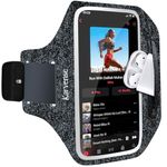 Karvense Running Phone Holder, Arm Band for Running for iPhone & Samsung Galaxy, Cell Phone Armband Holder for Walking, Gym, Workout, Men, Women, w/Adjustable Strap & Zipper Pocket (Black Heather-L)