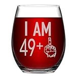 Wine Glass 49 + One Middle Finger 50th Birthday Gift for Men Women Funny Stemless Wine Glass Unique Gifts for Friend Wine Lover Turning 50 Perfect Party Decoration Big Capacity Better Sober Up 15Oz