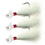 Dr.Fish Bucktail Jig Fluke Lure Saltwater Freshwater Baits Assorted Kit Bass Striper Bluefish Surf Fishing White 1oz Pack of 3