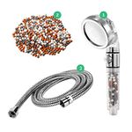 StoneStream® Shower Head Eco Power Original High Pressure Shower Head with Hose and Replacement Stones -3-in-1 Value Kit- with EcoStop Button for Non-Electric Showers Only