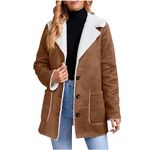 Sherpa Jacket Women Button Down Winter Coats Trendy Suede Leather Jackets Lapel Collar Outwear Warm Fuzzy Lined Coat, Motorcycle Jacket Women, Fall Jacket Women Coffee