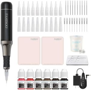 FAMISOO PMU Machine Kit – Professional Tattoo Machine for Permanent Makeup, BodyArt, Eyebrows, Lips, Eyeliner – Complete Microblading Kit with Power Supply & Accessories