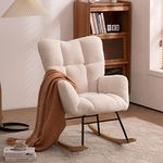 ZYLOYAL10 Mid Century Modern Teddy Fabric Tufted Upholstered Rocking Chair Padded Seat For Living Room Bedroom Nursery (White Teddy)