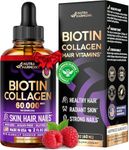 Liquid Biotin & Collagen - Vitamins for Hair Growth Support for Women & Men - Extra Strength 60000 mcg Drops - B7 Supplement - Strong Nails & Healthy Skin - 98% Faster Absorption Than Pills