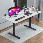 JIN OFFICE Wrought And Cast Iron Electric Height Table | Sit Stand Desk With 3 Memory Presets | 80 Kg Wt. Capacity| Motorized Standing Desk (Frame With White 1500 X 750 Mm Table Top, Matte)