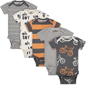 Grow by Gerber baby-boys 5-pack Short-sleeve Onesies Bodysuits, Grey/Ivory/Orange, Newborn