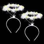 2 PCS Angel Halo Light Up Headband, 3 Warm Light Modes LED Glow Headdress with Feather for Halloween Dress up Cosplay