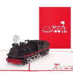 Pop Up Card Steam Train - Railway 3D Birthday Card, Travel Voucher & Gift Voucher, Steam Train, 3D Folding Card Locomotive