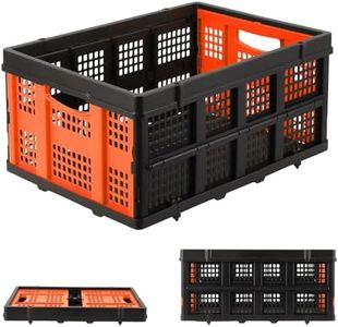 Garvee Collapsible Crate, 55L Foldable Plastic Milk Crate with Side Handles, Heavy Duty Stackable Containers Folding Storage Baskets for Food, Drinks, Books, Tools, Orange