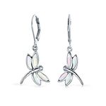 Dainty Butterfly Dragonfly Firefly Garden Iridescent White Mother of Pearl Shell Inlaid Drop Lever back Dangle Earrings For Women Teen .925 Sterling Silver