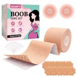 WZWPY Breast Support Tape Kit for Women - 8 Metres (26.3ft) Waterproof & Sweatproof Boob Lift Tape + 2 Reusable Silicone Nipple Covers - Secure Lift for Strapless Dresses and Tops Beige