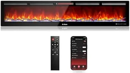 TURBRO 98” Smart WiFi Infrared Electric Fireplace with Sound Crackling and Realistic Flame, 1500W Quartz Heater, Recessed or Wall Mounted, Adjustable Flame Effects, Remote Control and App, in Flames