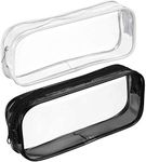 Qancekoo 2pcs Clear PVC Zipper Pencil Bag Toiletries Exam Pen Pencil Pouch Case Travel Luggage Make up Cosmetic Bag (Black and White)