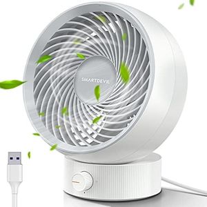 SmartDevil USB Desk Fan, Small Personal Desktop Table Fan with Strong Wind, Quiet Operation Portable Mini Fan for Home Office Bedroom Table and Desktop (White), 5.23 Inch