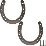 TIHOOD 2PCS Cast Iron Horseshoe Wall Decor, Medium Horseshoe Durable Cast Iron 5 Holes On Each Side for Indoor Or Outdoor