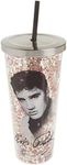 Spoontiques - Glitter Filled Acrylic Tumbler - Glitter Cup with Straw - 20 oz - Stainless Steel Locking Lid with Straw - Double Wall Insulated - BPA Free - Elvis Presley