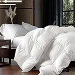 Luxurious King/California King Size Goose Down Fiber Comforter Down Feather Fiber Duvet, 100% Egyptian Cotton Cover, 58 oz. Fill Weight, Baffle Box Design, White Solid