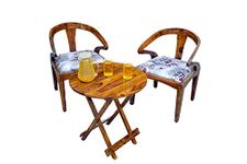 SHRI MINTU'S ART Wooden Armchair for Living Room | Set of 2 Cushioned Arm Chair with Patio Coffee Table | Solid Wood Sheesham, Natural