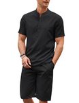 COOFANDY Men's 2 Pieces Linen Set Casual Henley Shirts Short Sleeve Beach Yoga Shorts Summer Pants Outfi