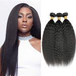 Humistwbiu Kinky Straight Bundles Human Hair 18 20 22 Inch 10A Brazilian Yaki Straight Virgin Hair Weave 3 Bundles for Black Women Natural Black Color