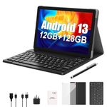 Xgody Tablet 10 Inch 2024 Newest Android 13,4-Core 2.0GHz,5G WIFI,12GB RAM+128GB ROM (TF 1TB), 8000mAh,Battery/WLAN/Tablet With Keyboard,Case(Gray)