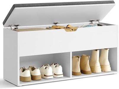 VASAGLE Shoe Bench with Cushion, Storage Bench, Entryway Bench with Storage, Shoe Rack Bench, 2 Open and 1 Hidden Compartments, Shoe Shelf, for Living Room, Bedroom, White and Gray ULHS021W01