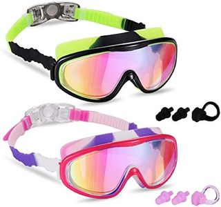 Young4us 2 Pack Kids Swim Goggles, UV Protection, Anti Fog Swimming Glasses for Children from 3 to 15 Years Old, Black/Green & White/Pink/Purple,