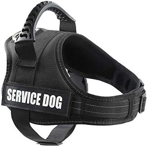 pawshoppie Real Reflective Service Dog Vest Harness with 2 Free Removable Service Dog and 2 "Emotional Support'' Patches, Woven Polyester & Nylon, Comfy Soft Padding(Black) (MNew(Girth:25-31''))