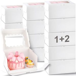 Sayglossy 12 Pcs Bento Cake and Cupcake Box Combo Bento Box with Clear Window Christmas Cupcake Box Baking Supplies for Christmas Wedding Birthday party Bakery supplies
