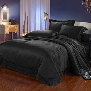 LilySilk 4pc Black Silk King Sheet Set