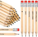 50 Pieces Half Pencils Baby Shower Pencils Sharpened Pencils with Erasers Pencils for Baby Shower Presharpened Pencils Woodcase Pencils for School Office Supplies, 4 Inch (Wood Color, Simple Style)