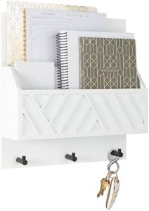 Mail Organizer Wall Mounted - White Wooden Mail Holder for Wall Mail Organizer Keys Holder on Wall - Key Hanger Wall Mount - Key and Mail Holder for Wall - Hanging Command Center Wall Organization