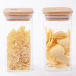 The Better Home Pack of 2 Borosilicate Glass Jars with Bamboo Lid I Rectangular Transparent Airtight Borosilicate Kitchen Containers Set | Glass Jars for Cookies Snacks Tea Coffee Sugar | 300 ml Each