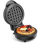 VonShef Mini Waffle Maker �– Waffle Iron 600W with 12.5cm Non Stick Plates, Single Belgian & American Waffle Machine, Keto Chaffle Maker, Snacks & Desserts, Compact, Power/Ready Indicator Light – Black