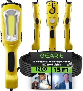 GEARit LED Work Light (15 feet) 1200 Lumen COB LED - 16 Gauge SJTW Indoor/Outdoor NEMA 5-15R Extension Cord - Handheld, Rotating Hanger, Magnetic Base for Auto Mechanic and Construction - 15ft