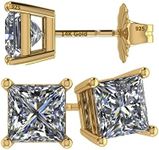 Central Diamond Center 14K Gold Posts & Sterling Silver Princess Cut CZ Stud Earrings - 5.5mm 2.00cttw - Yellow Gold Plated