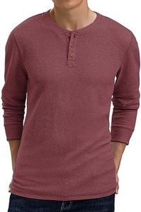 BINGHUODAO Men's Henley Shirt Long Sleeve Henley Top Casual Lightweight 3 Button T Shirts(Wine Red,Small)